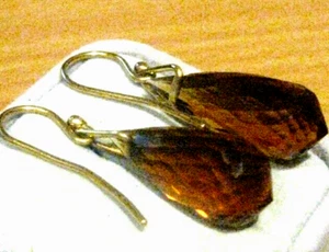 huge vintage 14k solid gold Madeira Citrine? Smoke Topaz? earrings 43mm/9.5g box - Picture 1 of 6