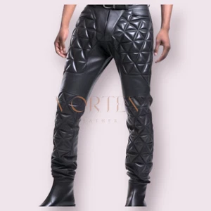 Pantalón de cuero negro gay para hombre estilo bolsillo pantalón de cuero de cordero real LGBT - Imagen 1 de 3
