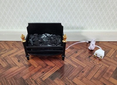 THE DOLLS HOUSE EMPORIUM Dollhouse Lit Fire Basket Fireplace Insert 12 Volt with Plug Coals 1:12 Scale