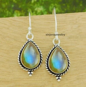 Labradorite Gemstone 925 sterling silver handmade Dangle/Drop Earrings 1.5" - Picture 1 of 4