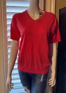 Woman's Lightweight Crew Neck Short Sleeve Pullover Sweater Top Blouse - Coral - Picture 1 of 3