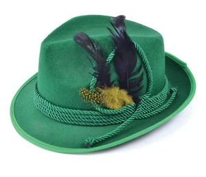 Oktoberfest Bavarian Hat Green Trenker Feather Hat Adult Fancy Dress Accessory - Picture 1 of 1