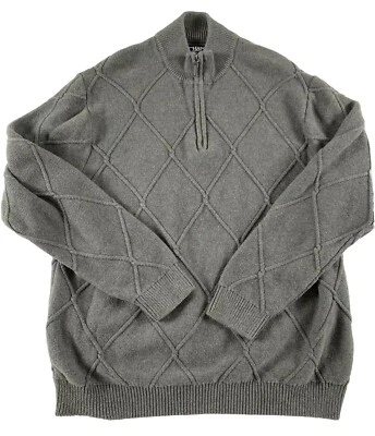 Chaps Mens XL 1/4 Zip Diamond Pattern Grey Long Sleeve 100% Cotton Sweater - Image 1 of 4