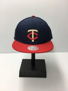 Mitchell & Ness Minnesota Twins Azul Marino Plano Bill Sarga Ajustable Snapback Sombrero - Imagen 1 de 5