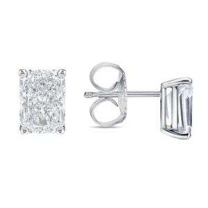 Lab Created Grown Diamond 1,25 Ct Radiant Cut Earrings 14K White Gold E/VS Push - Bild 1 von 3