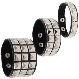 Punk Rock Assorted Square-Studded Leather Bracelet Adjustable Snap Wristband - Picture 1 of 30