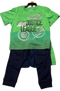 Justice League DC 3 Piece PJ Set Boys 2T Short Sleeve Shirt Shorts Jogger Pant - Picture 1 of 14