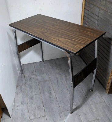 Vintage Mid Century Modern Industrial Chrome Metal Formica Writing Desk Table - Image 1 of 4