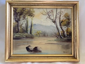 Vintage Miniature Oil Painting Landscape Signed ZIMI Andrew Kolb & Son - Picture 1 of 12