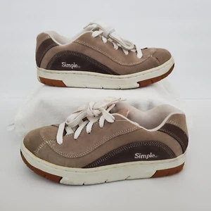 Rare Vintage 90s Simple Brand Two-Tone Suede Sneaker Tan & Brown Mens Size 8.5 - Picture 1 of 11