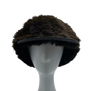 Surell Unisex Brown Rabbit Fur Wide Brim Winter Cap - One Size - Picture 1 of 7