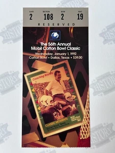 1992 Cotton Bowl Classic Ticket 1/1/92 Florida State Seminoles Texas A&M Aggies - Picture 1 of 2