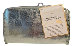 Adrienne Vittadini Studio Charging Zip Around Wallet Mint Crackled Metallic NWT - Picture 1 of 8