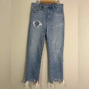 Madewell Womens Jeans Size 27 Blue Classic Straight Distressed Denim Bottoms - Picture 1 of 11