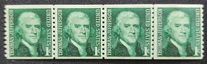 US Scott 1299 - Thomas Jefferson - MNH - 1968 Issue - 4 Coiled Stamps - Picture 1 of 1
