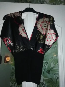 Reduced! worn once, black satin patterned blouse, Size 10 savida designer - Picture 1 of 4