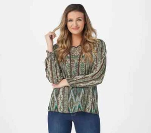 Belle Kim Gravel Boho marokkanische bedruckte Bluse grün Small - Bild 1 von 4