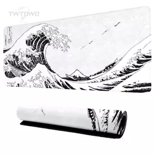 Mouse Pad Gaming Black & White Gray Wave Art Aesthetics Large Mousepad Non-Slip - Picture 1 of 9