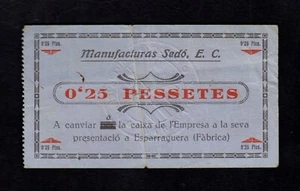 F.C. MANUFACTURAS SEDO E.C. ESPARRAGUERA (BARCELONA) , 0,25 PESSETES , MBC- . - Picture 1 of 2