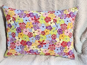 12x16 Travel Accent Lumbar Pillowcase / Bright Whimsical Multicolored Flowers - Picture 1 of 6