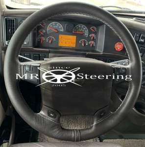 FOR VOLVO VNL 780 TRUCK REAL LEATHER STEERING WHEEL COVER WHITE DOUBLE STITCHING - Picture 1 of 7