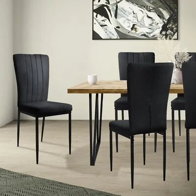 Set 4x sillas de comedor tapizadas de terciopelo negro diseño moderno ergonómico - Imagen 1 de 4