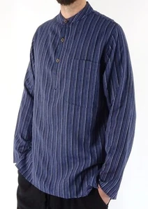 Camisa de vestir informal de lino de algodón de manga larga con botones holgada para hombre Reino Unido - Imagen 1 de 2