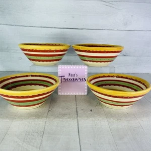 Tabletops HOLLAND STRIPE Green Red HandCrafted Ceramic Soup Cereal Bowl Set of 4 - Picture 1 of 16