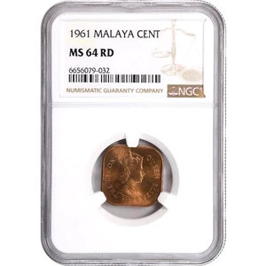 1961 Malaya 1 Cent, NGC MS 64 RD, KM-5, Malaysia - Picture 1 of 2