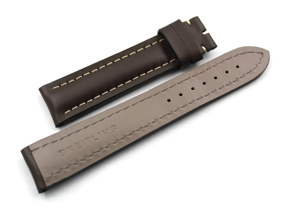 Correa de reloj Breitling Chronomat cuero marrón 20/18 mm hebilla púa repuesto Foto 1 de 4
