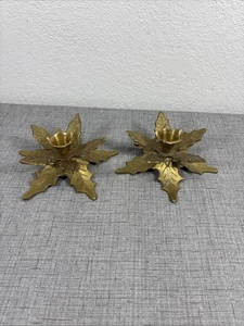 Vintage Paar Set 2 massive Messing Blatt Blätter Baum Kerzenhalter Indien Kegel Holley - Bild 1 von 8