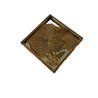 Vintage Tokini Pressed Flower Resin Brooch Pin Small Square Floral Signed Art - Image 1 of 4