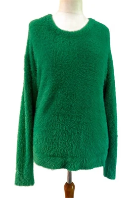Длинный высокий Sally зеленый эластичной пушистый джемпер, размер S подходит размер 12 к размеру 14 - Изображение 1 из 4