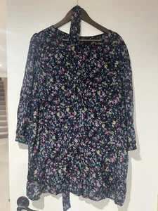 Anthropologie Fei 100% Silk Tunic Top Women's Boho Dusky Floral 3/4 Sleeves - Picture 1 of 5