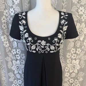 Vintage Liz Claiborne Night Long Black Lined Evening Gown White Beadwork Size 4 - Picture 1 of 16