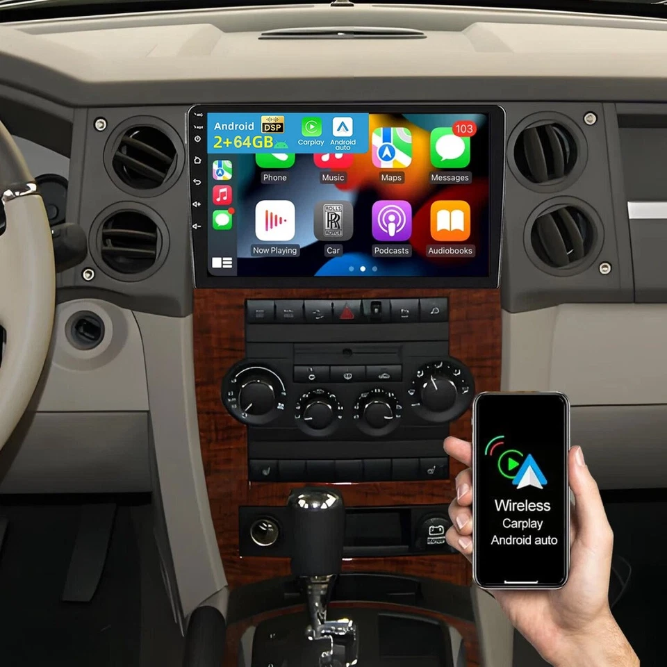 Rádio estéreo GPS navegação para carro Jeep Commander Apple CarPlay Android 15 2008-2010 - Imagem 1 de 4