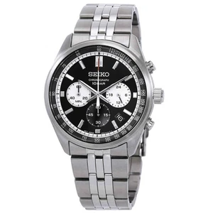 Seiko Chronograph Stainless Steel Black Dial Quartz SSB429P1 100M Men's Watch - Picture 1 of 3