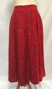 Vintage Kenzo Paris 38 Red Floral Skirt Box Pleated Full Sweep Long Prairie - Picture 1 of 8