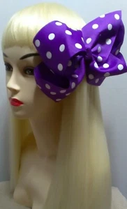 2 pcs 7" purple polka dots Big lady Girl Large JUMBO clip Hair Bow ribbon - Picture 1 of 6