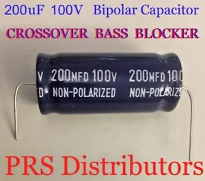 200uF 100 Voltios Condensador BIPOLAR BLOQUEADOR DE GRAVES ALTAVOZ TWEETER CROSSOVER 1 Pieza - Imagen 1 de 3