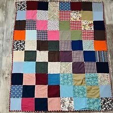 Vtg Patchwork Cotton Quilt Brown Tan 80s 76” X 60” Tied Hand Made