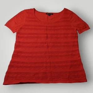 Cable & Gauge Women's M Orange Striped Short Sleeve T Shirt Top - Picture 1 of 11