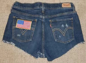 "Pantalones cortos de jean Levis 515 corte azul mezclilla con etiqueta de bandera de EE. UU. 8 Med - 30"" x 2" - Imagen 1 de 5
