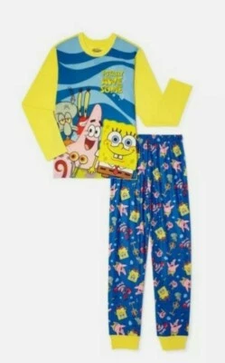 New SPONGEBOB SQUAREPANTS Pajamas Sleepwear Set w/Fleece Pants Boys Size 4-5  - Image 1 of 4