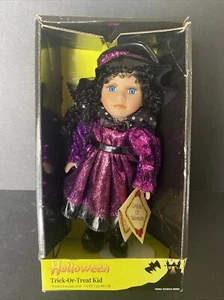 Neu im Karton Vintage Halloween Trick or Treat Kind festliche Porzellanpuppe 9 Zoll Hexe - Bild 1 von 9