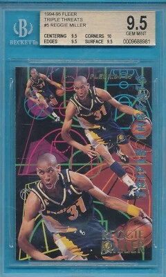 BGS 9,5 GEMA COMO NUEVA REGGIE MILLER HOF 1994 FLEER-5 TRIPLE AMENAZAS EN MUY BUENA CONDICIÓN BECKETT TPHLC Foto 1 de 4