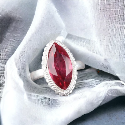 Natural Pink Tourmaline Gemstone 925 Sterling Silver Ring Handmade Women Ring. - Image 1 of 2