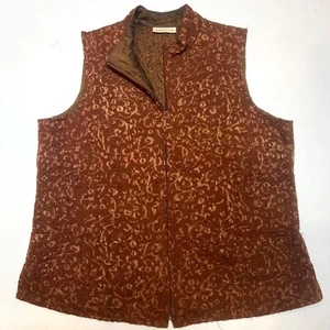 Coldwater Creek Women's Quilted Rust Brocade Zip Front Vest Sz 1X (16-18W) - Picture 1 of 8