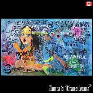 pop art painting vampire contemporary artist original signed cartoon magic spell - Foto 1 di 24