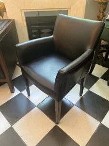 Casa Padrino Stuhl Echtleder Schwarz Armlehnstuhl Massivholz Leder Sessel **EB** - Bild 1 von 1